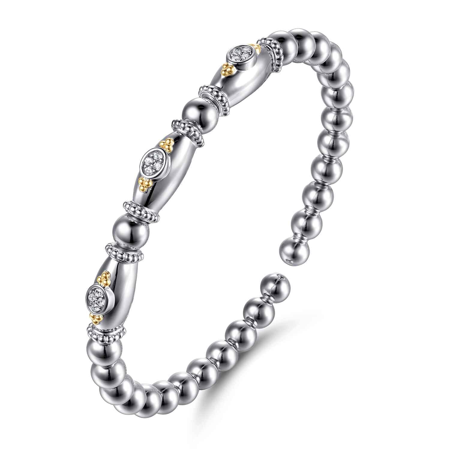 14K Yellow Gold and 925 Sterling Silver Bujukan White Sapphire Bangle Bracelet - Shot 2