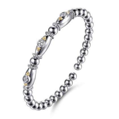 14K Yellow Gold and 925 Sterling Silver Bujukan White Sapphire Bangle Bracelet