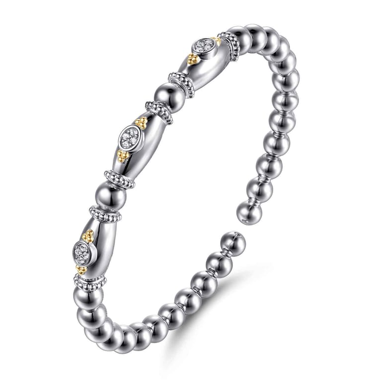 14K Yellow Gold and 925 Sterling Silver Bujukan White Sapphire Bangle Bracelet - Shot 2