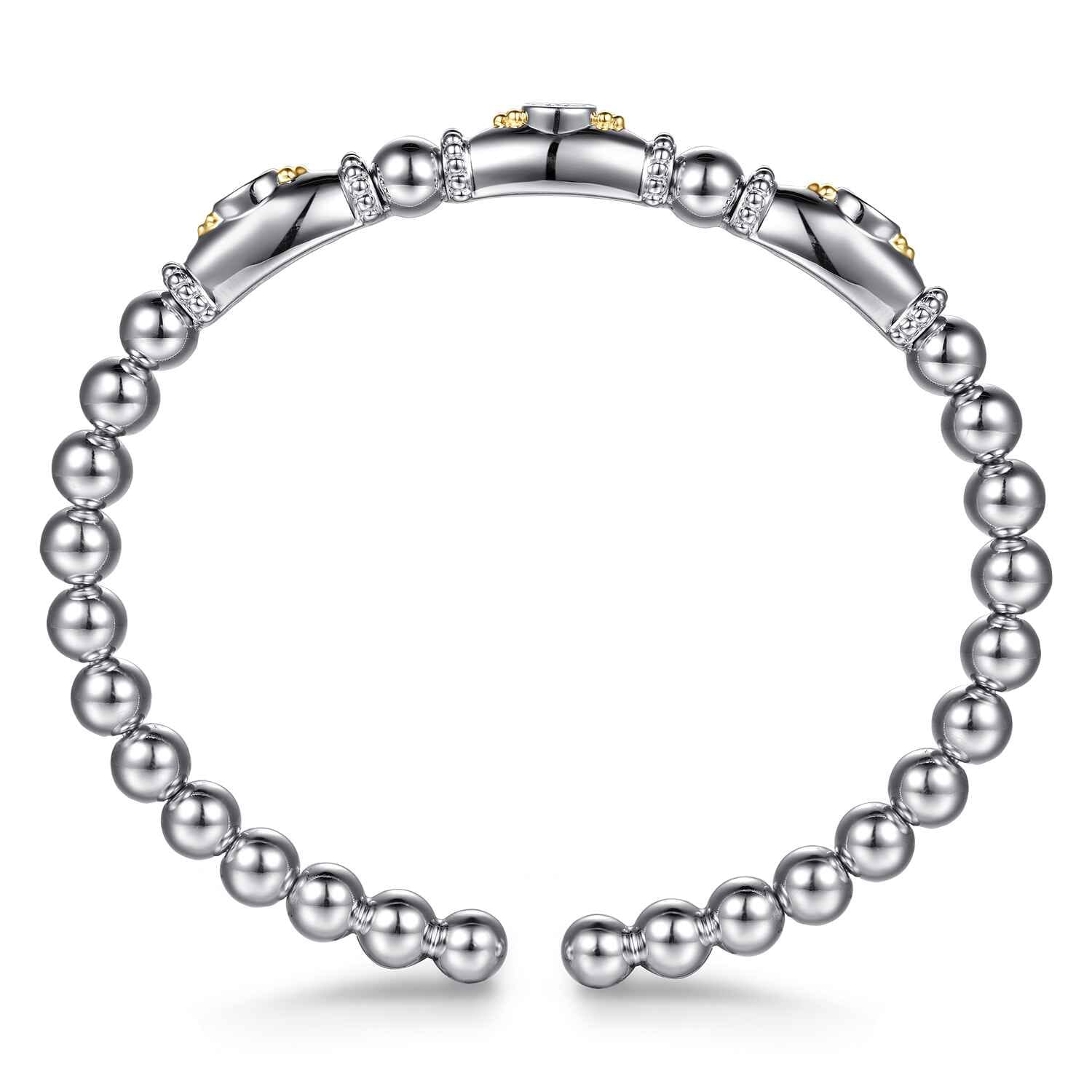 14K Yellow Gold and 925 Sterling Silver Bujukan White Sapphire Bangle Bracelet - Shot 3