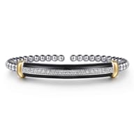 14K Yellow Gold and 925 Sterling Silver Bujukan White Sapphire Bangle with Black Enamel