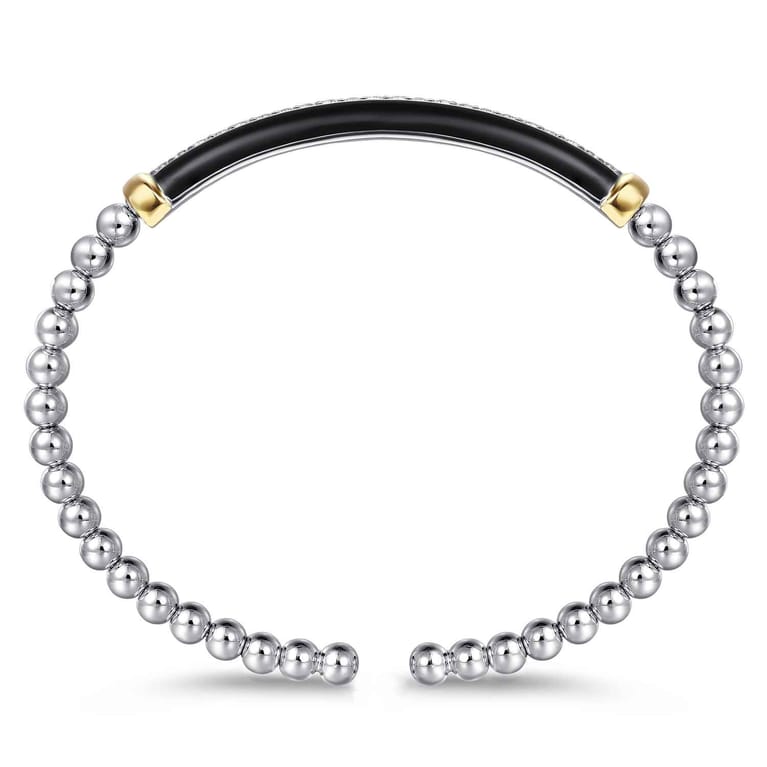 14K Yellow Gold and 925 Sterling Silver Bujukan White Sapphire Bangle with Black Enamel - Shot 3