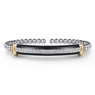 14K Yellow Gold and 925 Sterling Silver Bujukan White Sapphire Bangle with Black Enamel