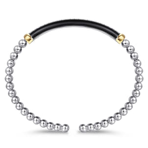 14K Yellow Gold and 925 Sterling Silver Bujukan White Sapphire Bangle with Black Enamel