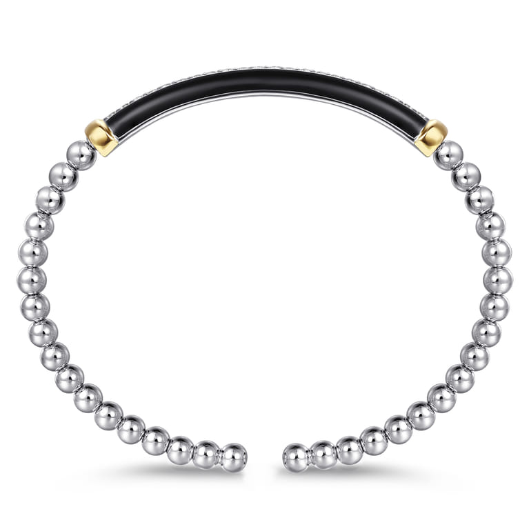 14K Yellow Gold and 925 Sterling Silver Bujukan White Sapphire Bangle with Black Enamel - Shot 3