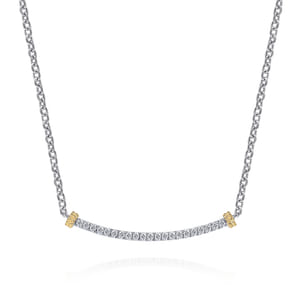 14K Yellow Gold and 925 Sterling Silver Bujukan White Sapphire Bar Necklace