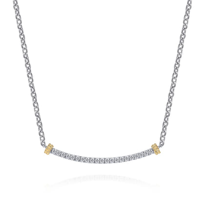 14K Yellow Gold and 925 Sterling Silver Bujukan White Sapphire Bar Necklace