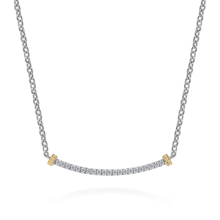 14K Yellow Gold and 925 Sterling Silver Bujukan White Sapphire Bar Necklace - Shot 1