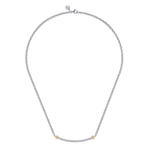 14K Yellow Gold and 925 Sterling Silver Bujukan White Sapphire Bar Necklace