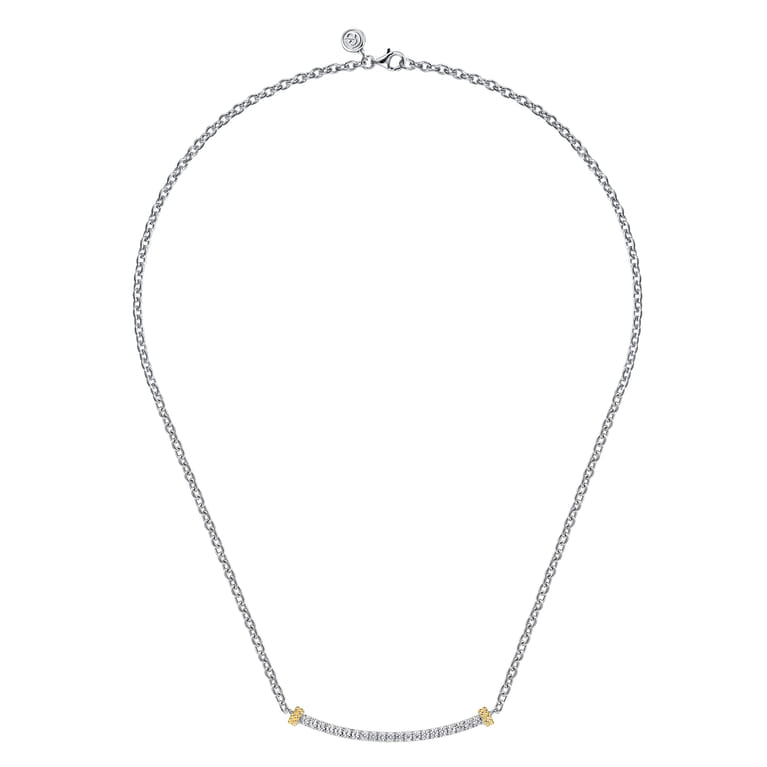 14K Yellow Gold and 925 Sterling Silver Bujukan White Sapphire Bar Necklace - Shot 2