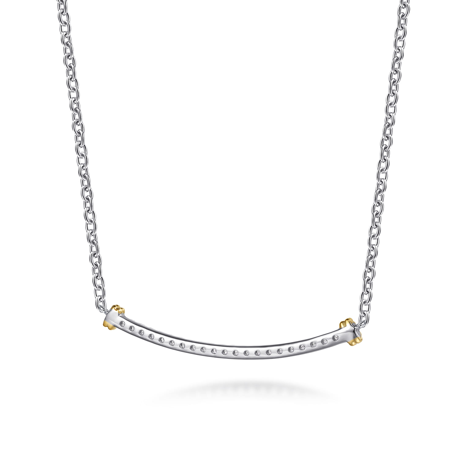 14K Yellow Gold and 925 Sterling Silver Bujukan White Sapphire Bar Necklace