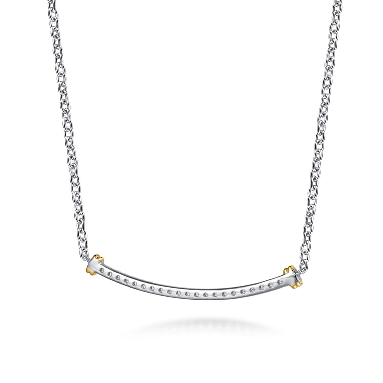 14K Yellow Gold and 925 Sterling Silver Bujukan White Sapphire Bar Necklace - Shot 4