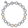 14K Yellow Gold and 925 Sterling Silver Bujukan White Sapphire Clover Link Chain Bracelet