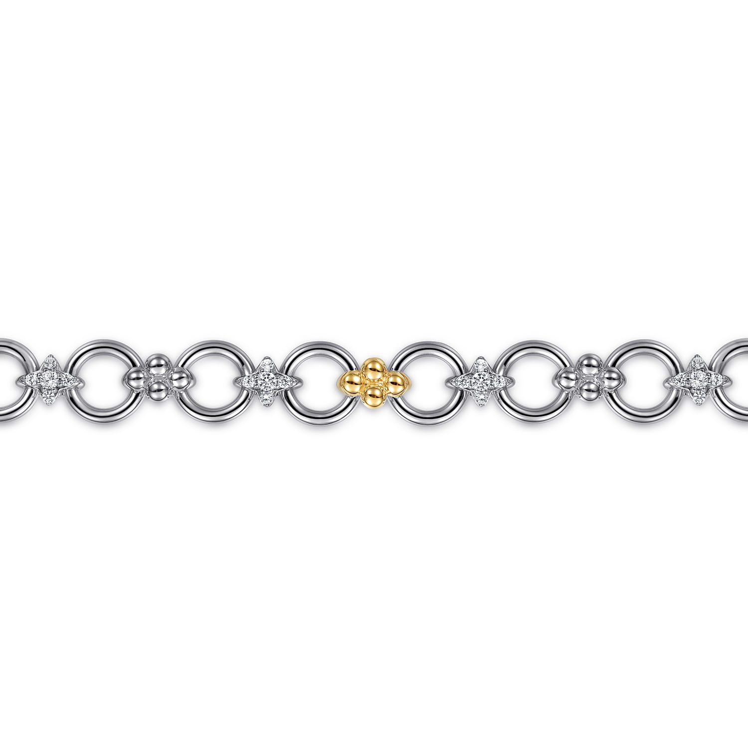 14K Yellow Gold and 925 Sterling Silver Bujukan White Sapphire Clover Link Chain Bracelet - Shot 2