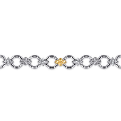 14K Yellow Gold and 925 Sterling Silver Bujukan White Sapphire Clover Link Chain Bracelet