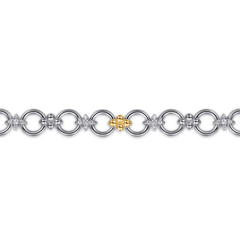 14K Yellow Gold and 925 Sterling Silver Bujukan White Sapphire Clover Link Chain Bracelet - Shot 2