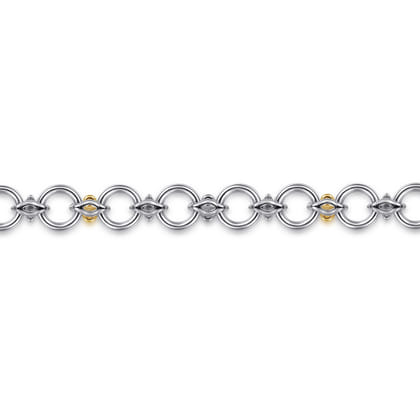 14K Yellow Gold and 925 Sterling Silver Bujukan White Sapphire Clover Link Chain Bracelet