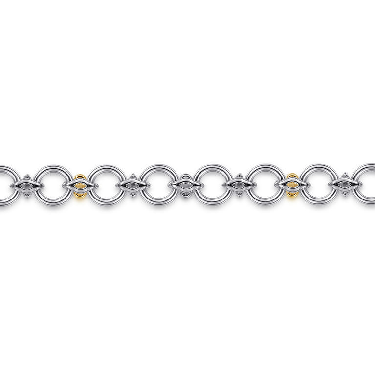 14K Yellow Gold and 925 Sterling Silver Bujukan White Sapphire Clover Link Chain Bracelet - Shot 4