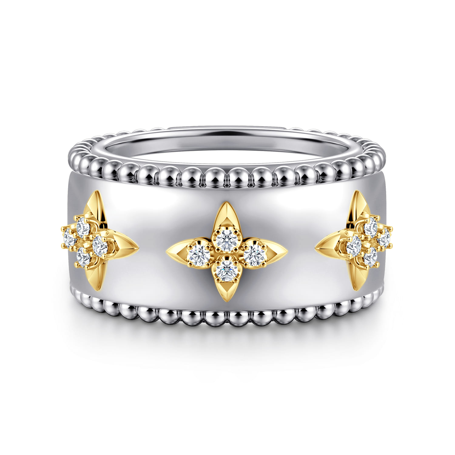 14K Yellow Gold and 925 Sterling Silver Bujukan White Sapphire Clover Smart Ring Enhancer - Shot 1