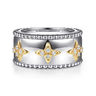 14K Yellow Gold and 925 Sterling Silver Bujukan White Sapphire Clover Smart Ring Enhancer