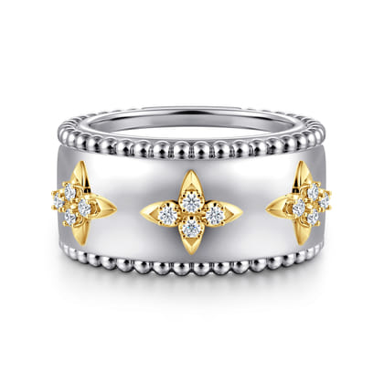 14K Yellow Gold and 925 Sterling Silver Bujukan White Sapphire Clover Smart Ring Enhancer