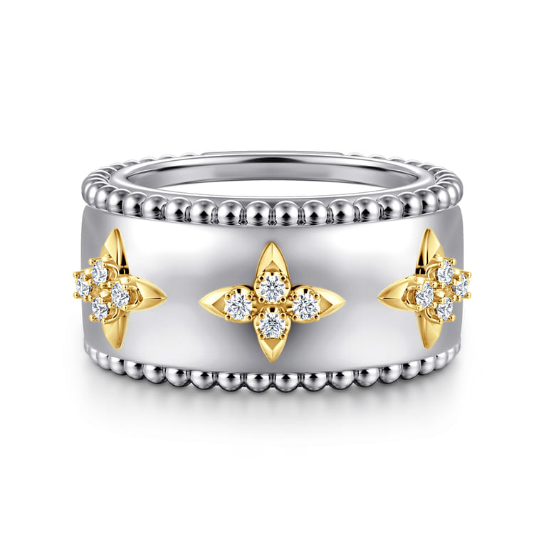 14K Yellow Gold and 925 Sterling Silver Bujukan White Sapphire Clover Smart Ring Enhancer - Shot 1
