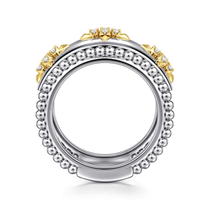 14K Yellow Gold and 925 Sterling Silver Bujukan White Sapphire Clover Smart Ring Enhancer