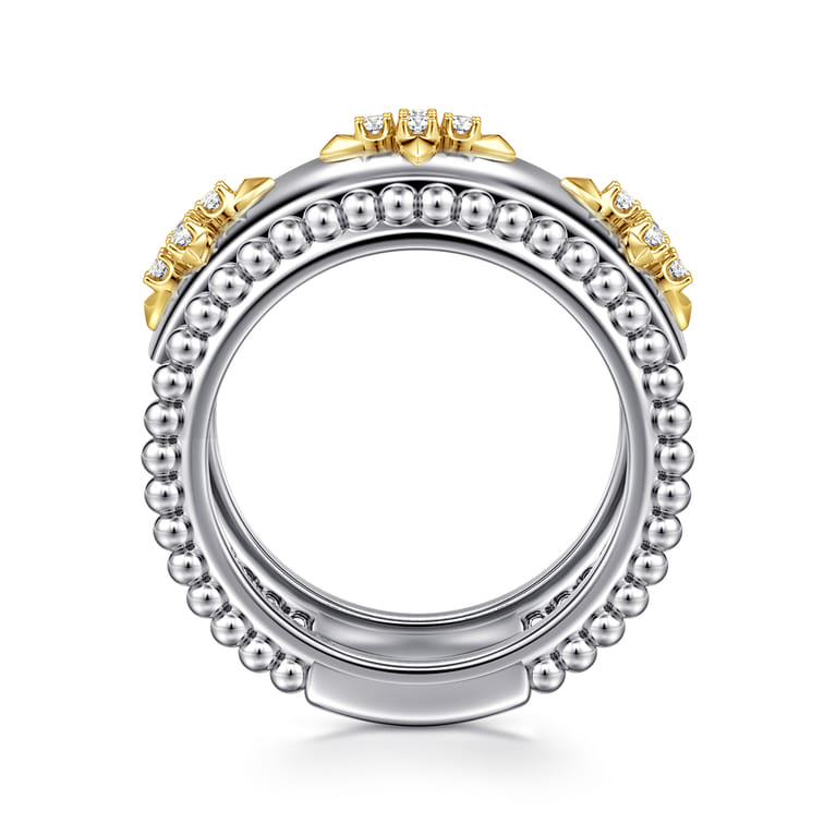 14K Yellow Gold and 925 Sterling Silver Bujukan White Sapphire Clover Smart Ring Enhancer - Shot 2