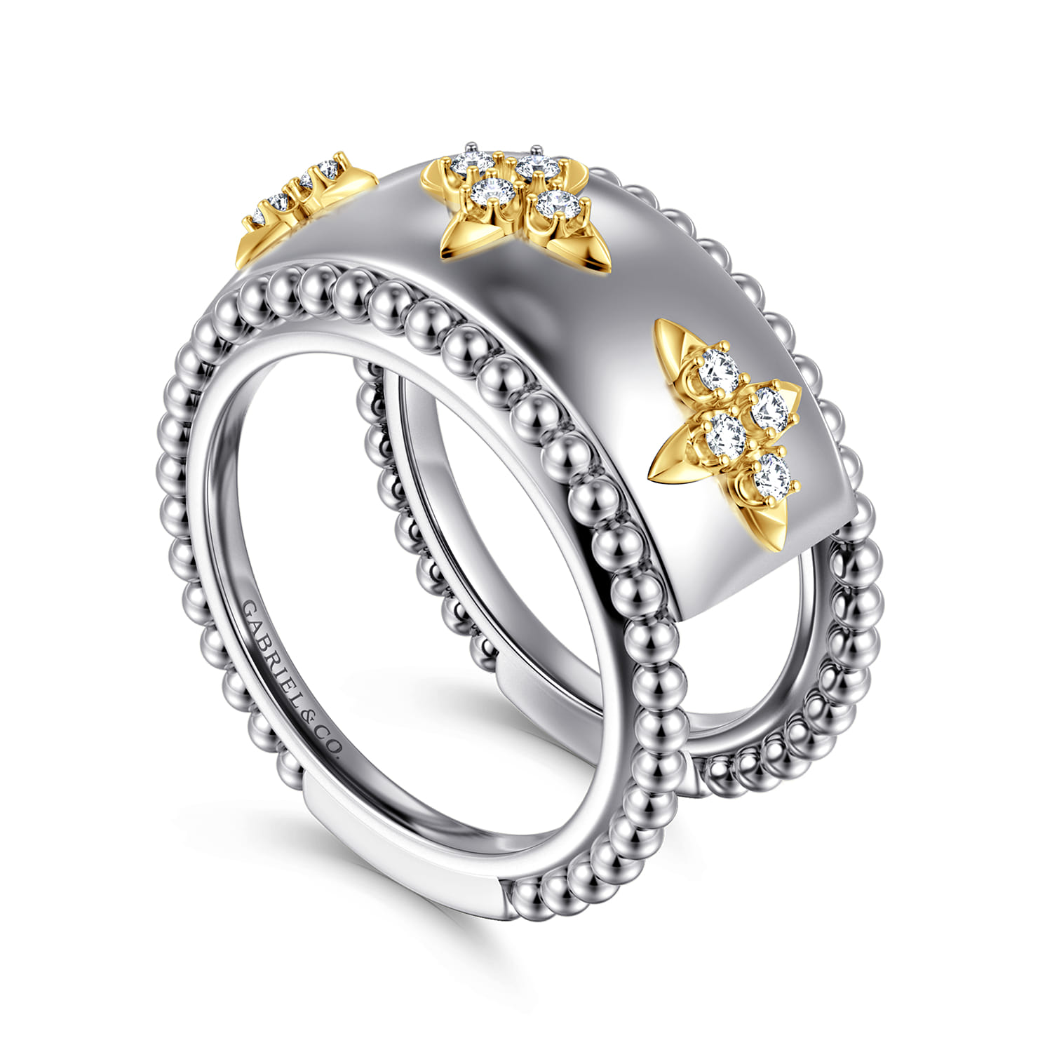 14K Yellow Gold and 925 Sterling Silver Bujukan White Sapphire Clover Smart Ring Enhancer - Shot 3