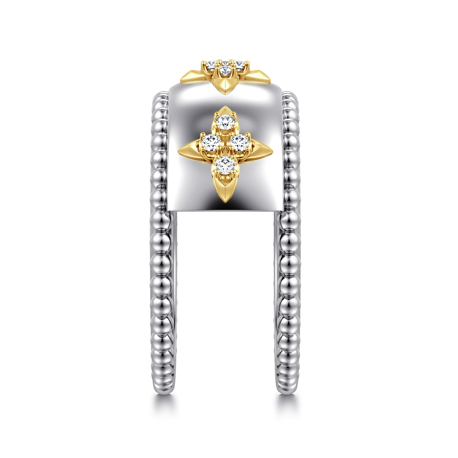 14K Yellow Gold and 925 Sterling Silver Bujukan White Sapphire Clover Smart Ring Enhancer - Shot 4