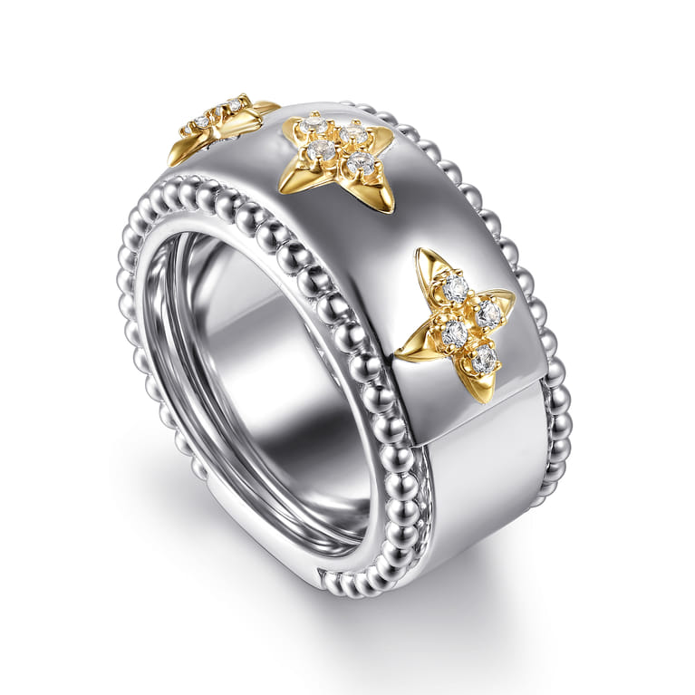 14K Yellow Gold and 925 Sterling Silver Bujukan White Sapphire Clover Smart Ring Enhancer - Shot 5