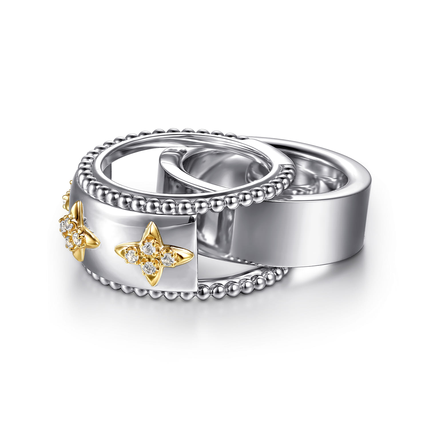 14K Yellow Gold and 925 Sterling Silver Bujukan White Sapphire Clover Smart Ring Enhancer - Shot 6