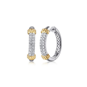 14K Yellow Gold and 925 Sterling Silver Bujukan White Sapphire Hoops