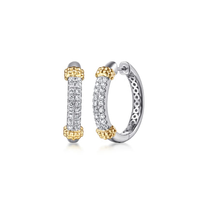14K Yellow Gold and 925 Sterling Silver Bujukan White Sapphire Hoops