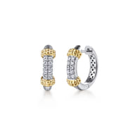 14K Yellow Gold and 925 Sterling Silver Bujukan White Sapphire Huggie Earrings