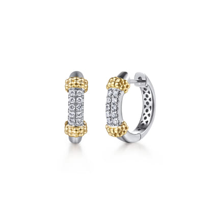 14K Yellow Gold and 925 Sterling Silver Bujukan White Sapphire Huggie Earrings