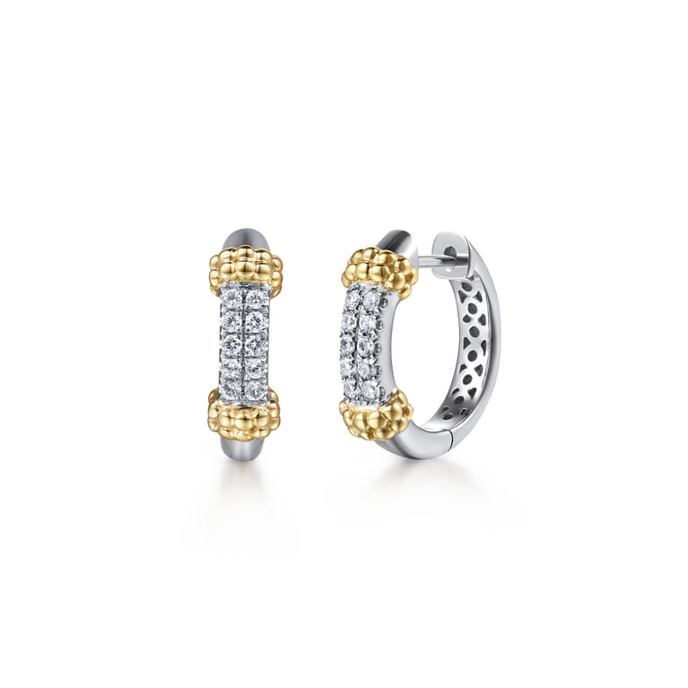 14K Yellow Gold and 925 Sterling Silver Bujukan White Sapphire Huggie Earrings - Shot 1