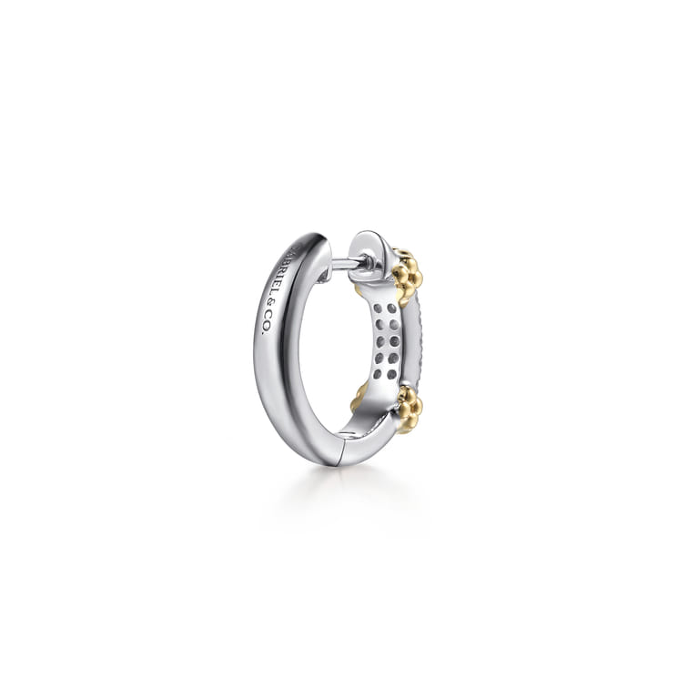 14K Yellow Gold and 925 Sterling Silver Bujukan White Sapphire Huggie Earrings - Shot 2