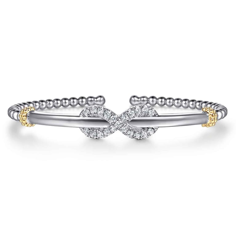 14K Yellow Gold and 925 Sterling Silver Bujukan White Sapphire Infinity Cuff Bracelet - Shot 1