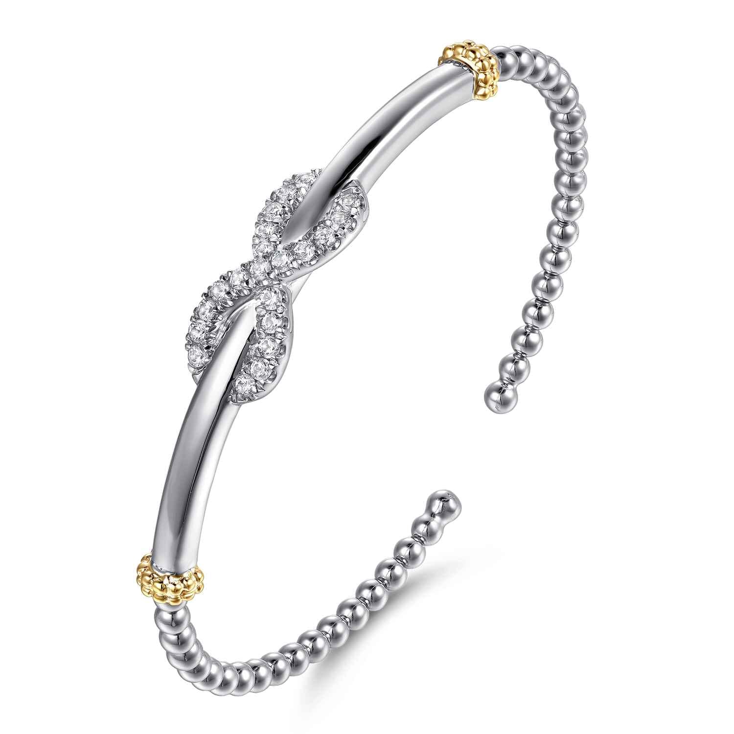 14K Yellow Gold and 925 Sterling Silver Bujukan White Sapphire Infinity Cuff Bracelet