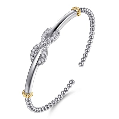14K Yellow Gold and 925 Sterling Silver Bujukan White Sapphire Infinity Cuff Bracelet