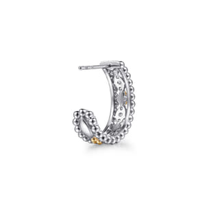 14K Yellow Gold and 925 Sterling Silver Bujukan White Sapphire J Hoop Earrings
