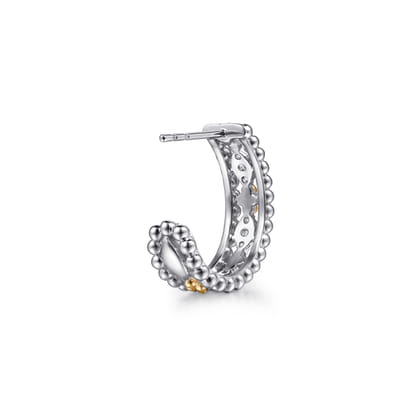 14K Yellow Gold and 925 Sterling Silver Bujukan White Sapphire J Hoop Earrings