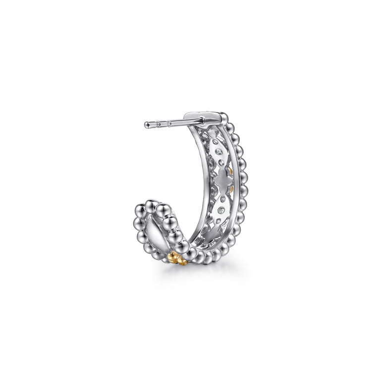 14K Yellow Gold and 925 Sterling Silver Bujukan White Sapphire J Hoop Earrings - Shot 2