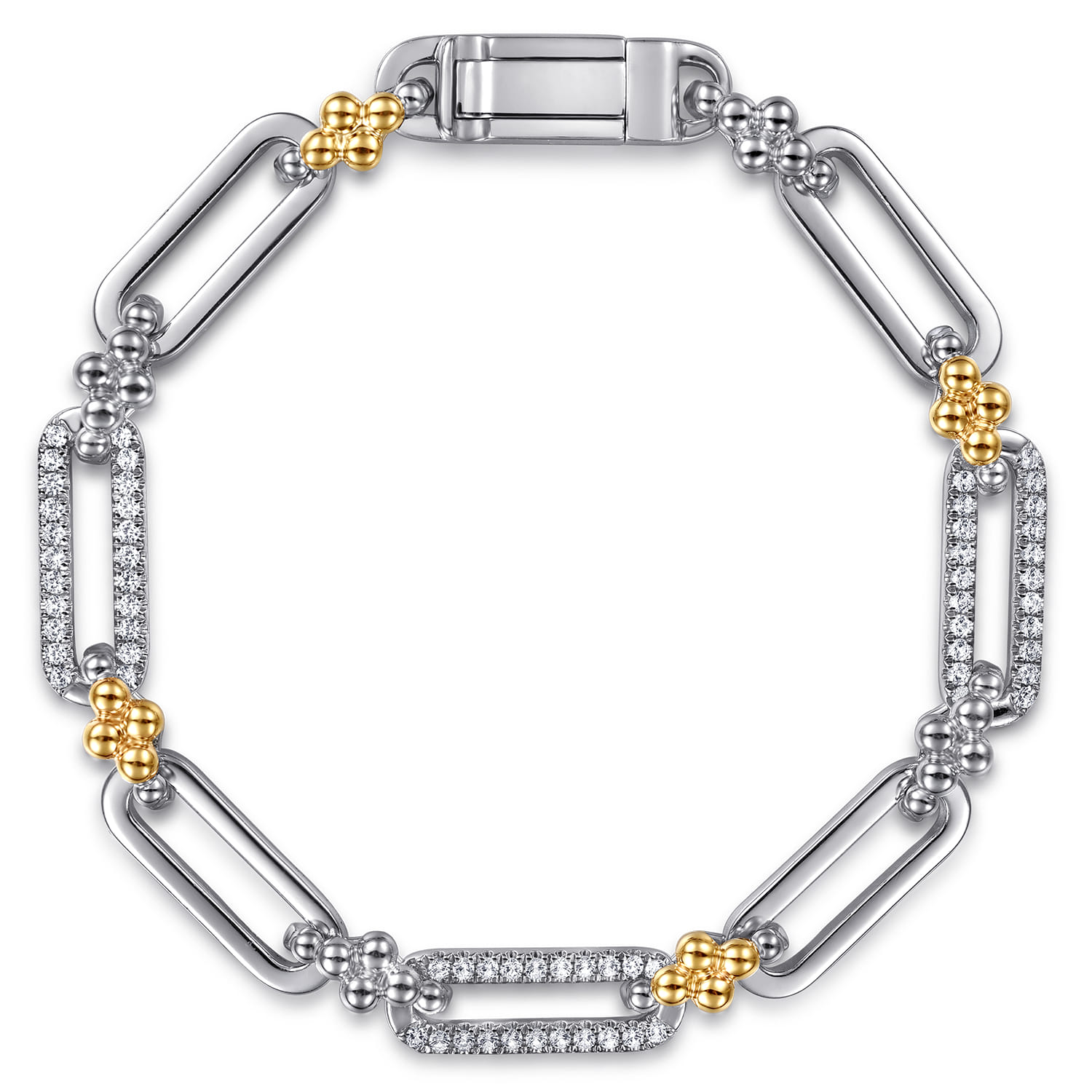 14K Yellow Gold and 925 Sterling Silver Bujukan White Sapphire Link Chain Bracelet - Shot 1