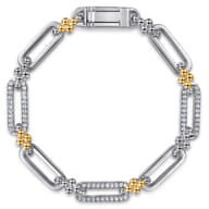 14K Yellow Gold and 925 Sterling Silver Bujukan White Sapphire Link Chain Bracelet