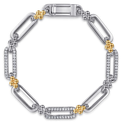 14K Yellow Gold and 925 Sterling Silver Bujukan White Sapphire Link Chain Bracelet