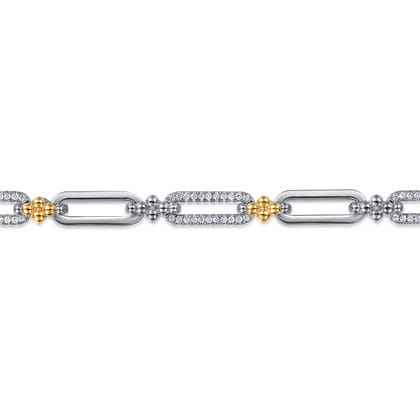 14K Yellow Gold and 925 Sterling Silver Bujukan White Sapphire Link Chain Bracelet