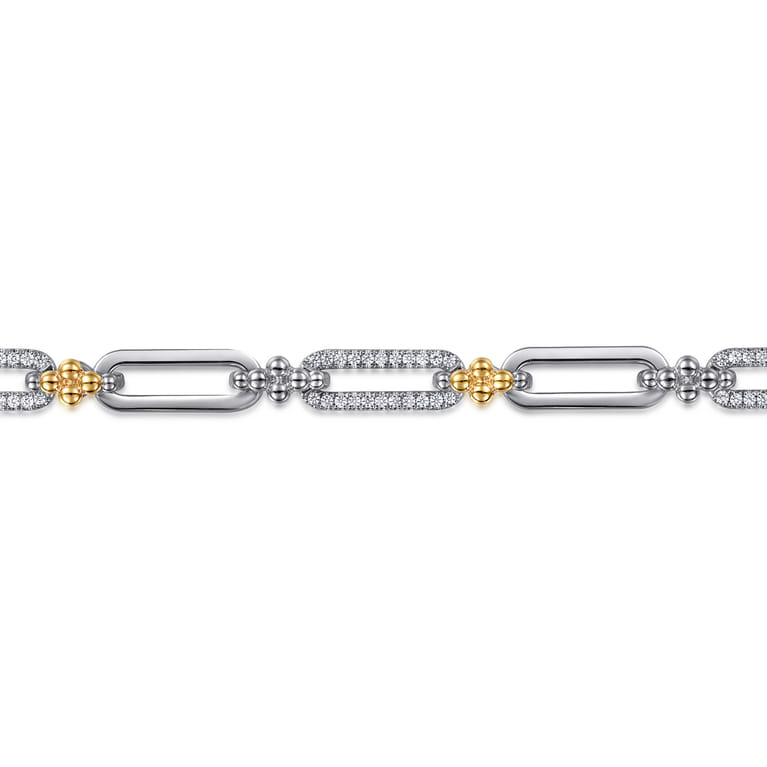 14K Yellow Gold and 925 Sterling Silver Bujukan White Sapphire Link Chain Bracelet - Shot 2