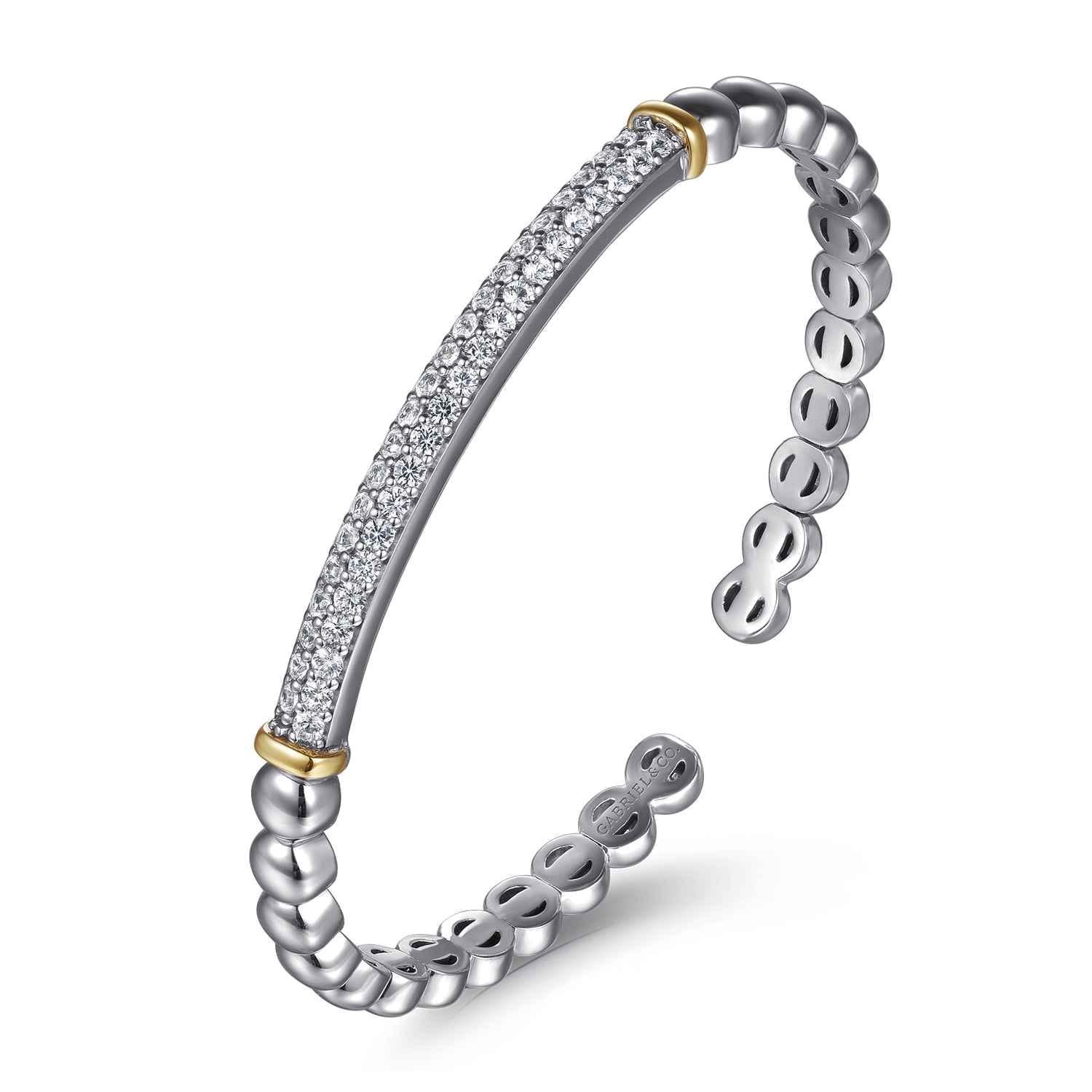 14K Yellow Gold and 925 Sterling Silver Bujukan White Sapphire Open Bangle Bracelet - Shot 2
